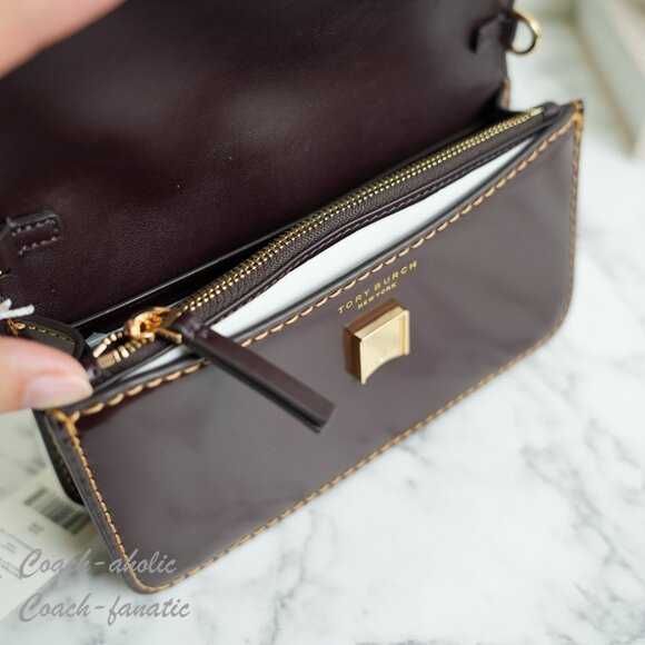 NWT Tory Burch Britten Smooth Leather Chain Wallet Crossbody in Tempranillo - Picture 9 of 11